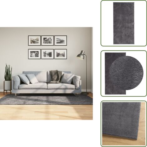 The Living Store Alfombra de pelo corto suave lavable HUARTE antracita 100x200cm - Alfombra lavable