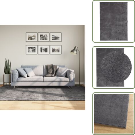 The Living Store Alfombra de pelo corto suave lavable HUARTE antracita 160x230cm - Alfombra lavable