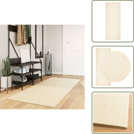 The Living Store Alfombra de pelo corto suave lavable HUARTE crema 80x200 cm - Alfombra lavable