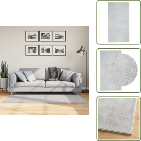 The Living Store Alfombra de pelo corto suave lavable HUARTE gris 80x150 cm - Alfombra suave