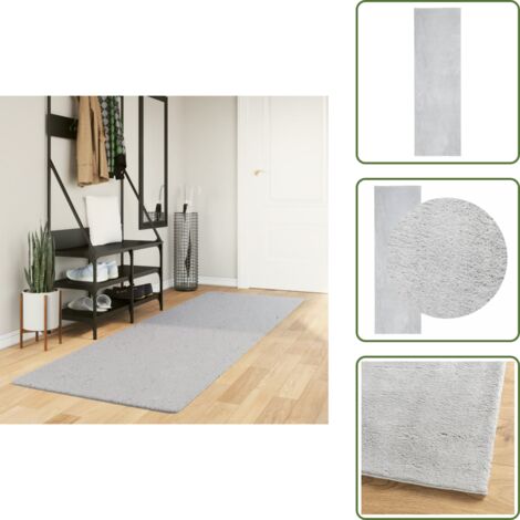 The Living Store Alfombra de pelo corto suave lavable HUARTE gris 80x250 cm - Alfombra suave