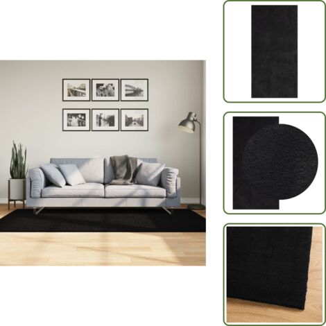 The Living Store Alfombra de pelo corto suave lavable HUARTE negro 100x200 cm - Alfombra lavable