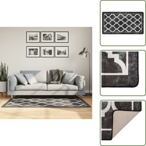 The Living Store Alfombra lavable negro y blanco 80x150 cm - Alfombra antideslizante