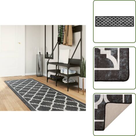 The Living Store Alfombra lavable negro y blanco 80x300 cm - Alfombra antideslizante