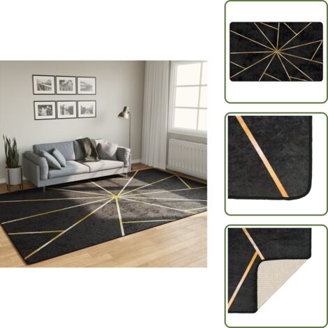The Living Store Alfombra lavable negro y dorado 190x300 cm - Alfombra antideslizante