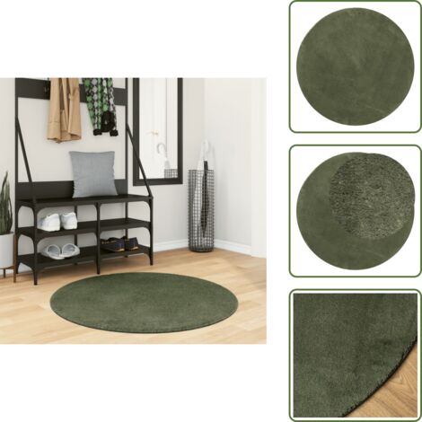 The Living Store Alfombra pelo corto suave lavable HUARTE verde bosque Ø 100 cm - Alfombra lavable