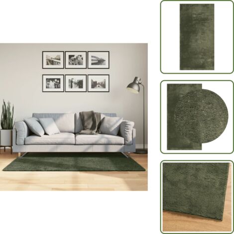 The Living Store Alfombra pelo corto suave lavable HUARTE verde bosque 80x150 cm - Alfombra lavable