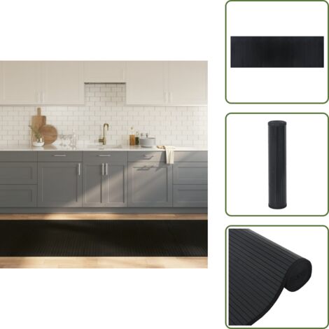 The Living Store Alfombra rectangular bambú negro 100x300 cm - Alfombra negra