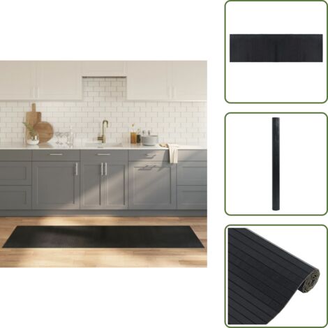 The Living Store Alfombra rectangular bambú negro 60x200 cm - Alfombra negra