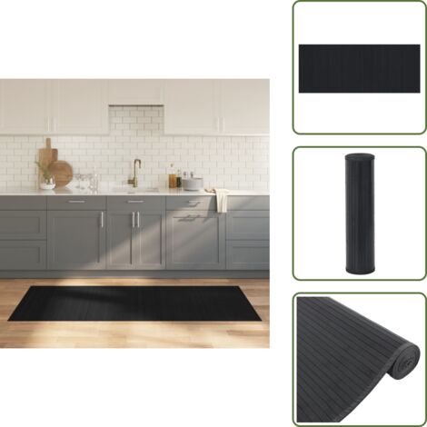 The Living Store Alfombra rectangular bambú negro 80x200 cm - Alfombra negra