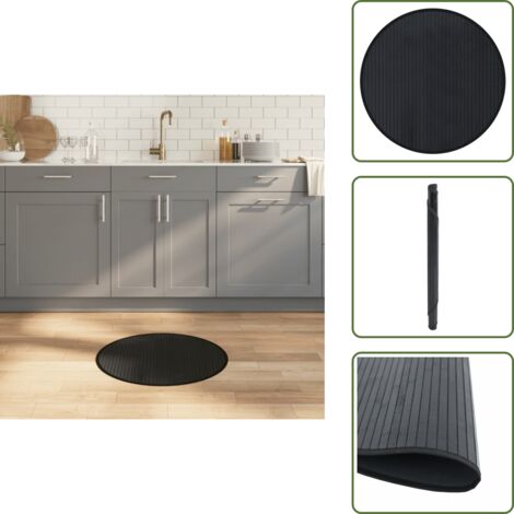 The Living Store Alfombra redonda bambú negro 60 cm - Alfombra redonda