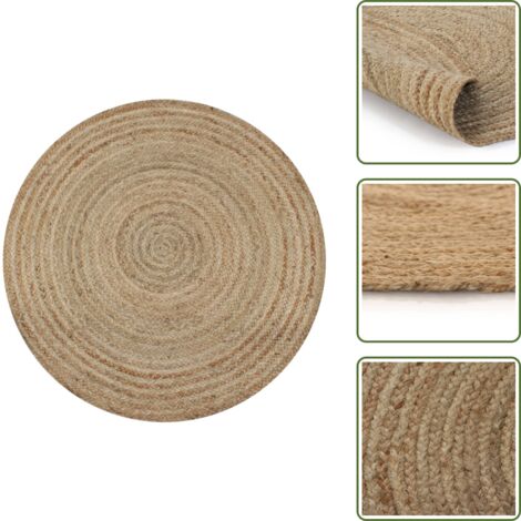 The Living Store Alfombra redonda de yute trenzado 90 cm - Alfombra redonda