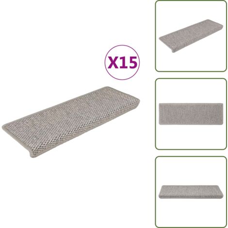 The Living Store Alfombrilla autoadhesiva escalera sisal 15 uds 65x21x4 cm - Alfombra autoadhesiva