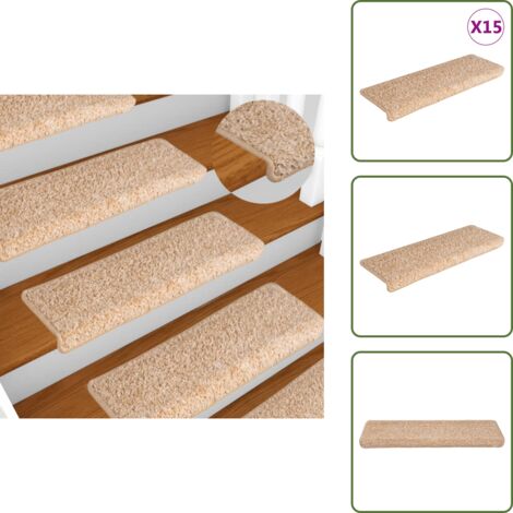 The Living Store Alfombrillas para escaleras 15 unidades 65x21x4 cm Borde rectangular dorado - Alfombras anti resbalón