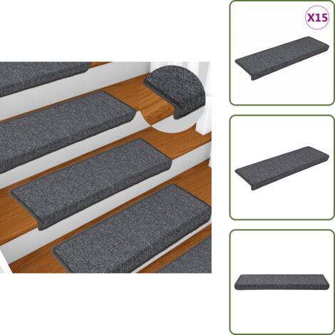The Living Store Alfombrillas para escaleras 15 unidades 65x21x4 cm Gris oscuro Borde rectangular - Alfombras de peldaño