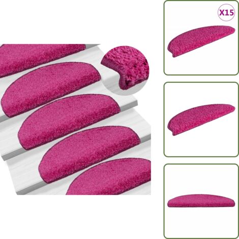 The Living Store Alfombrillas para escaleras 15 unidades 65x21x4 cm Rosa Semicircular Grande - Alfombras para peldaños