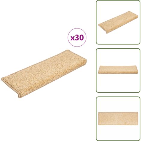 The Living Store Alfombrillas para escaleras 30 unidades 65x21x4 cm color crema borde rectangular - Tapetes para escaleras