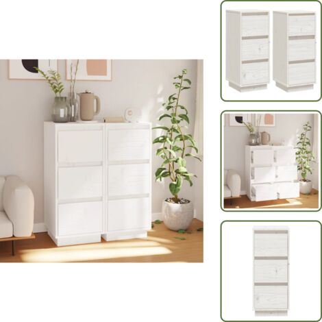 The Living Store Aparador 2 uds madera maciza de pino blanco 32x34x75 cm - Muebles de madera