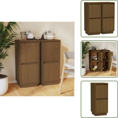 The Living Store Aparador 2 uds madera maciza de pino marrón miel 31,5x34x75 cm - Aparador de pino