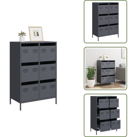 The Living Store Aparador acero gris antracita 68x39x101,5 cm - Aparador