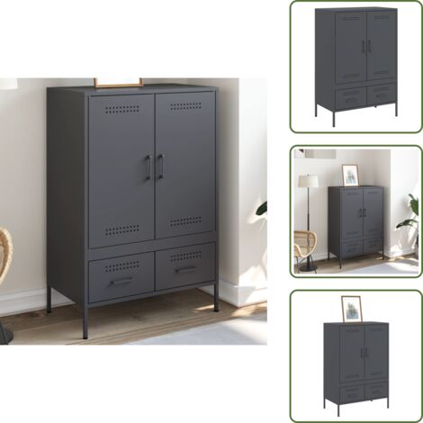 The Living Store Aparador acero gris antracita 68x39x101,5 cm - Aparador industrial