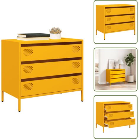 The Living Store Aparador acero laminado en frío amarillo mostaza 68x39x58,5 cm - Aparador decorativo