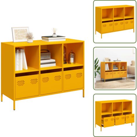The Living Store Aparador acero laminado frío amarillo mostaza 101,5x39x73,5 cm - Aparador decorativo