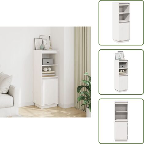 The Living Store Aparador alto de madera maciza de pino banco 37x34x110 cm - Muebles de madera
