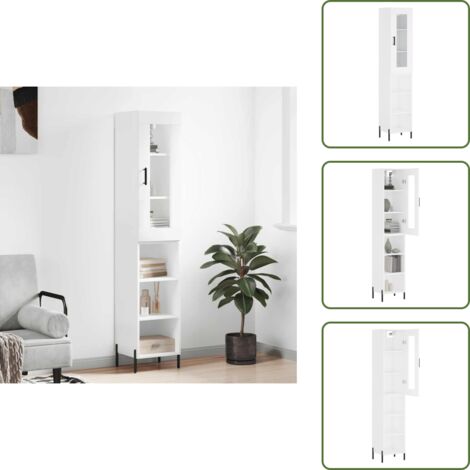 The Living Store Aparador alto madera contrachapada blanco 34,5x34x180 cm - Aparador