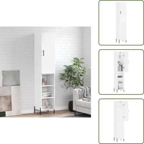 The Living Store Aparador alto madera contrachapada blanco 34,5x34x180 cm - Mueble de almacenamiento