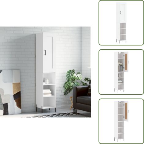 The Living Store Aparador alto madera contrachapada blanco 34,5x34x180 cm - Mueble de madera contrachapada