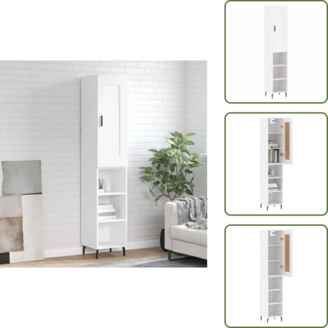The Living Store Aparador alto madera contrachapada blanco 34,5x34x180 cm - Mueble de madera contrachapada
