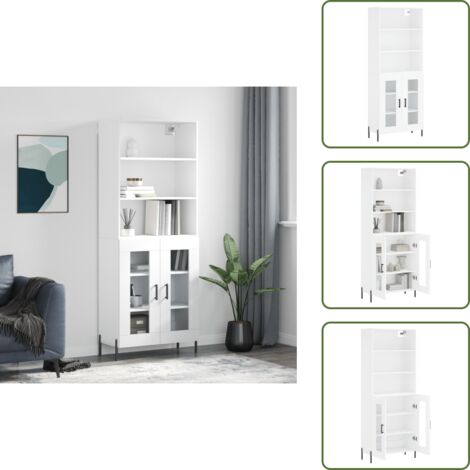 The Living Store Aparador alto madera contrachapada blanco 69,5x34x180 cm - Mueble de almacenamiento