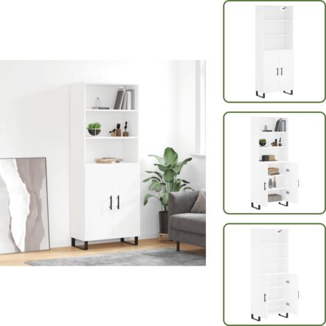 The Living Store Aparador alto madera contrachapada blanco 69,5x34x180 cm - Mueble de almacenamiento