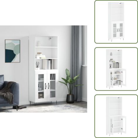 The Living Store Aparador alto madera contrachapada blanco 69,5x34x180 cm - Mueble de almacenamiento