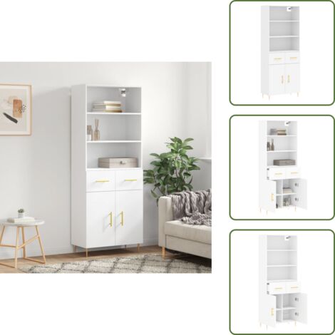 The Living Store Aparador alto madera contrachapada blanco 69,5x34x180 cm - Mueble de almacenamiento
