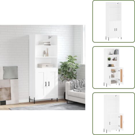 The Living Store Aparador alto madera contrachapada blanco 69,5x34x180 cm - Mueble de almacenamiento
