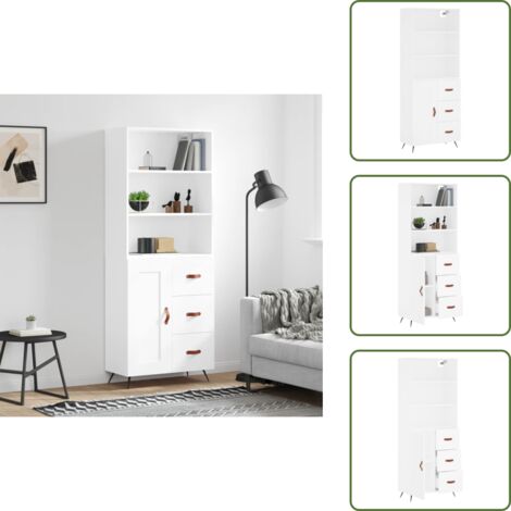 The Living Store Aparador alto madera contrachapada blanco 69,5x34x180 cm - Mueble de almacenamiento