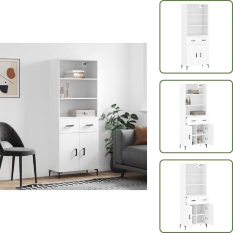 The Living Store Aparador alto madera contrachapada blanco 69,5x34x180 cm - Mueble de almacenamiento