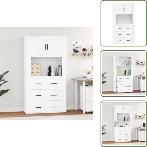 The Living Store Aparador alto madera contrachapada blanco - Mueble de pared