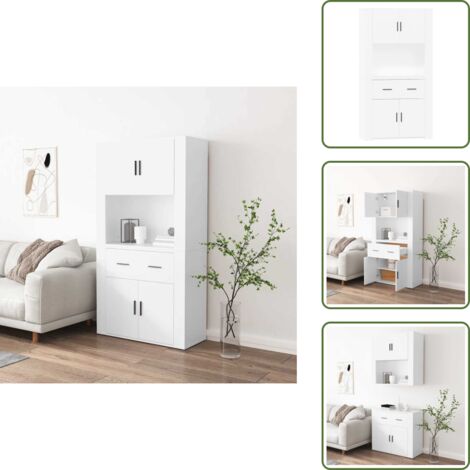 The Living Store Aparador alto madera contrachapada blanco - Mueble de pared