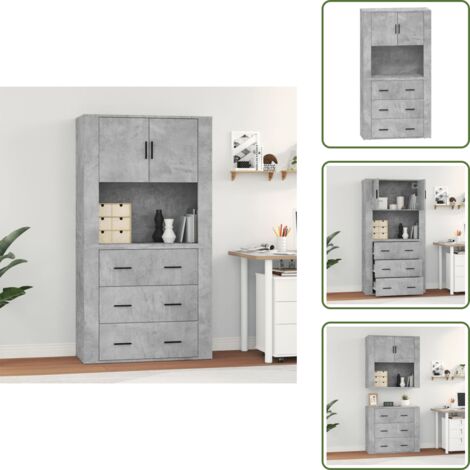 The Living Store Aparador alto madera contrachapada gris hormigón - Mueble de pared
