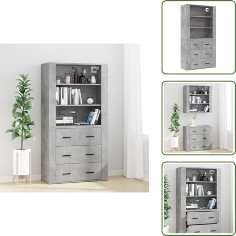 The Living Store Aparador alto madera contrachapada gris hormigón - Mueble de pared