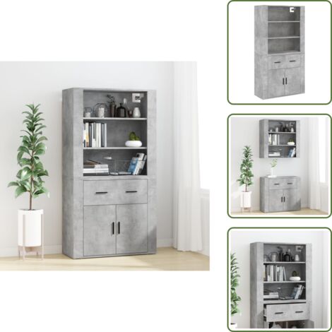 The Living Store Aparador alto madera contrachapada gris hormigón - Mueble de pared
