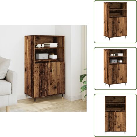 The Living Store Aparador alto madera de ingeniería envejecida 60x36x110 cm - Aparador