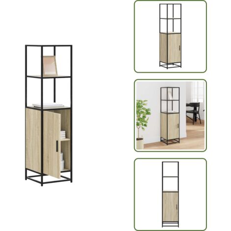 The Living Store Aparador alto madera de ingeniería y metal 35,5x35x139 cm - Almacenamiento
