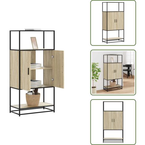 The Living Store Aparador alto madera de ingeniería y metal Sonoma 68x35x139 cm - Almacenamiento