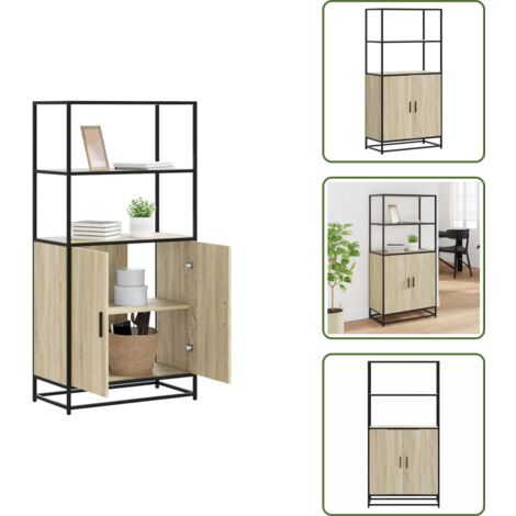 The Living Store Aparador alto madera de ingeniería y metal Sonoma 68x35x139 cm - Almacenamiento