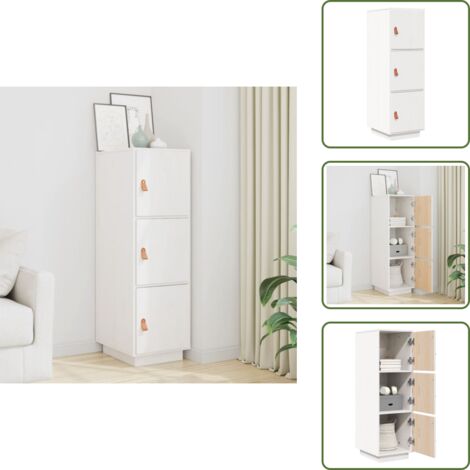 The Living Store Aparador alto madera maciza de pino blanco 34x40x108,5 cm - Madera maciza