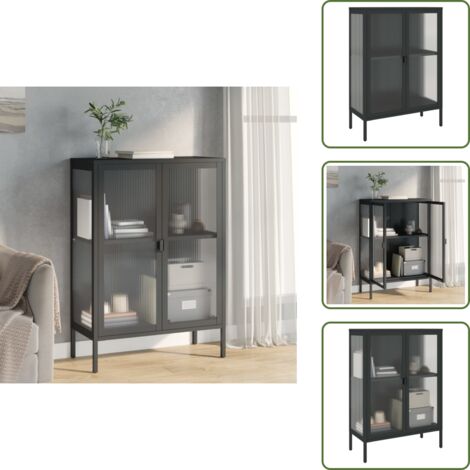 The Living Store Aparador alto vidrio y acero negro 75x35x105 cm - Aparador negro
